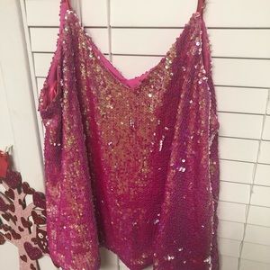 Southern Fried Chics size XL pink sparkly spaghetti strap top